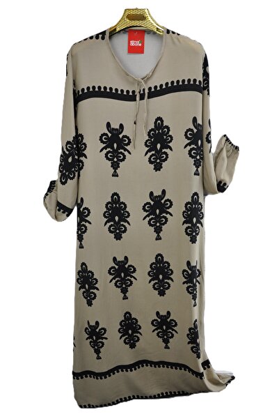 elma abone Plus Size Mother's Viscose Patterned Dress