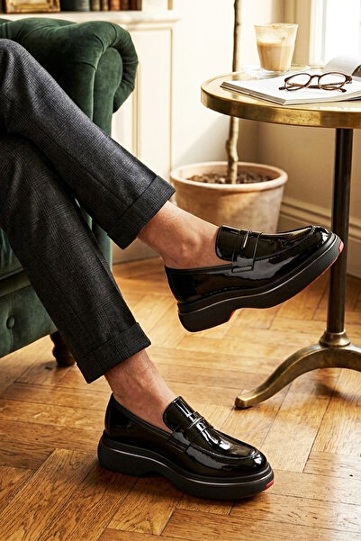 MARCOMEN Men's Patent Leather Casual Shoes 23239 Black