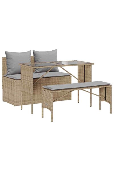 vidaxl Garden furniture set with cushions, 3 pieces, beige, polyrattan