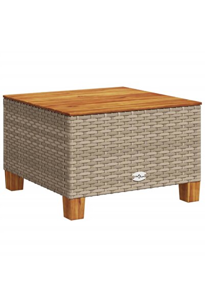 vidaxl Garden table, beige, 55x55x36 cm, polyrattan and acacia wood