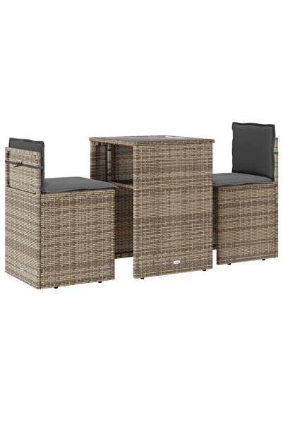 vidaxl Bistro set with cushions, 3 pieces, beige, polyrattan