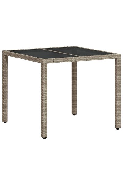 vidaxl Garden table with glass top, grey, 90x90x75 cm, polyrattan