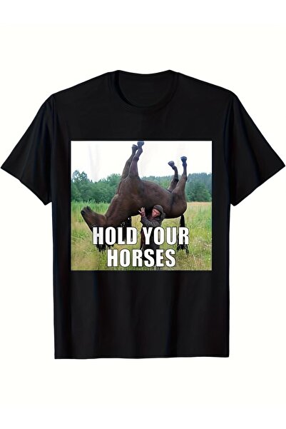 bolivia's تي شيرت بطبعة ميم مضحك 'Hold Your Horses' للأولاد والبنات، بياقة دا...