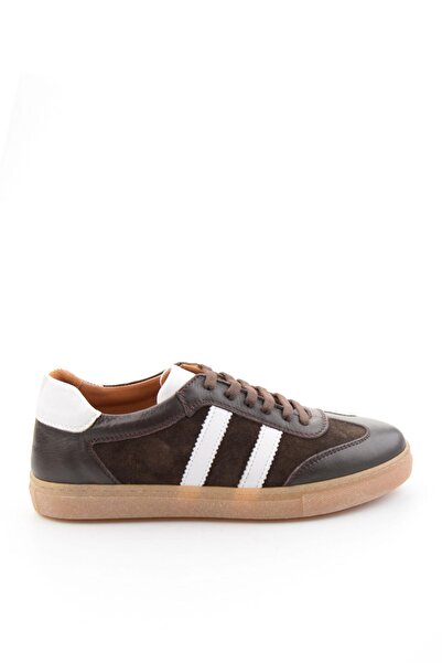 Bambi Kahve Beyaz Hakiki Deri Kadın Sneaker K01045050103