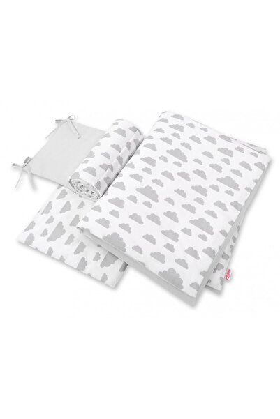 Bobono Lenjerie patut 3 piese cu protectie laterala si doua fete Clouds Gray