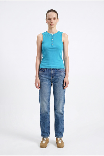 Sementa Ribbed Thick Strap Tank Top - Turquoise