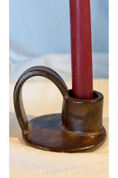 El Yapımı Seramik Şamdan – Modern Mumluk, Stoneware, Dekoratif Minimal Tasarım – Kahve Tonlu
