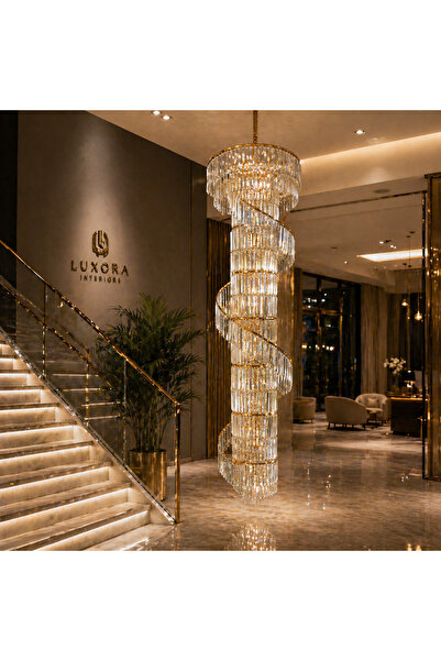 Alessandro DESIGN Candelabru Cristal SPIRO 39xE14, D70 cm, Auriu, Metal si Cr...