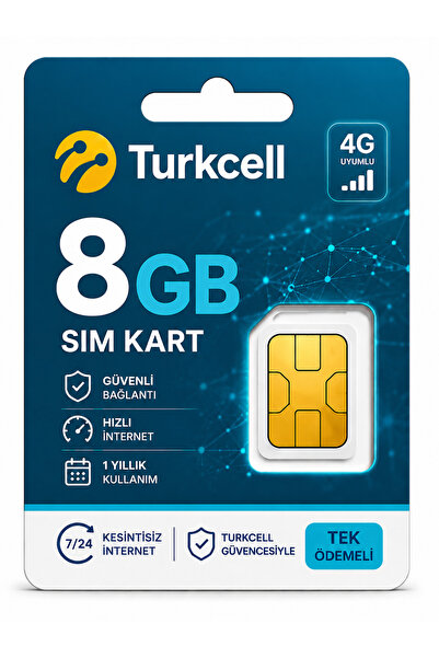 Opticam 4g Turkcell Her Ay 8 gb Sim Kartı 1 Yıllık Tek Ödeme Data m2m Hattı G...