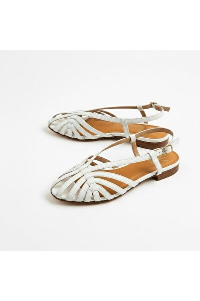 NE&VE SHOES White Matte Leather Piping Women's Casual Sandals
