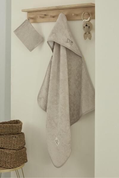 Semecca Bambu Bebek Nakışlı Havlu Kundak 75x75 ve Kese
