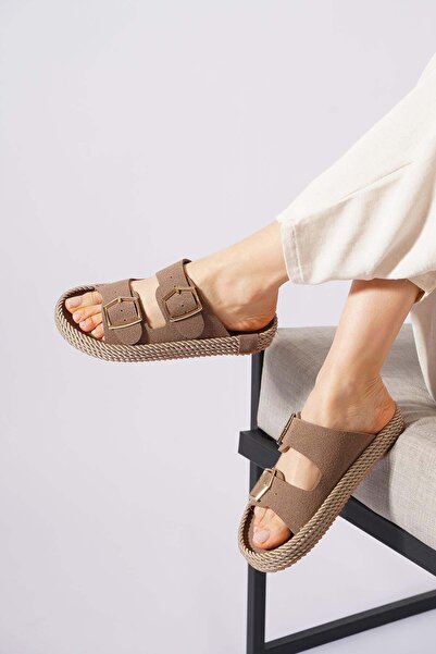 Moda Pie Teslen Sole Rope Wrap Double Buckle Women's Slippers Mink