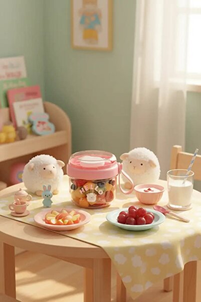 Miniso Lisanslı Çizgi Karakterli Salata Kasesi 650 mL Sızdırmaz Pembe Kap