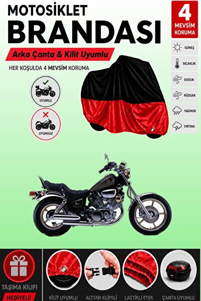 Cemku Double Black Top - Red Bottom, Rear Bag Compatible Yamaha Virago Xv 750...