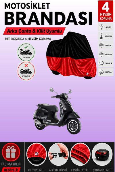 Cemku Double Black Top - Red Bottom, Rear Bag Compatible Vespa Gts 250 Motorc...