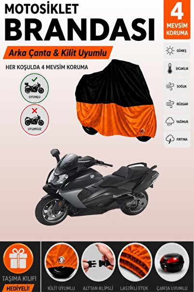 Cemku Double Black Top - Orange Bottom, Rear Bag Compatible Bmw C 650 Gt Moto...