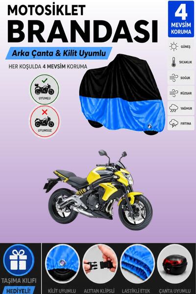 Cemku Double Black Top - Blue Bottom, Rear Bag Compatible Kawasaki Er-6 N Mot...