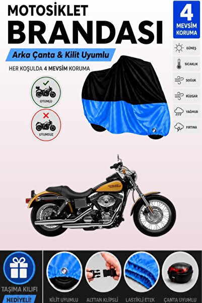 Cemku Double Black Top - Blue Bottom, Rear Bag Compatible Harley-Davidson Dyn...