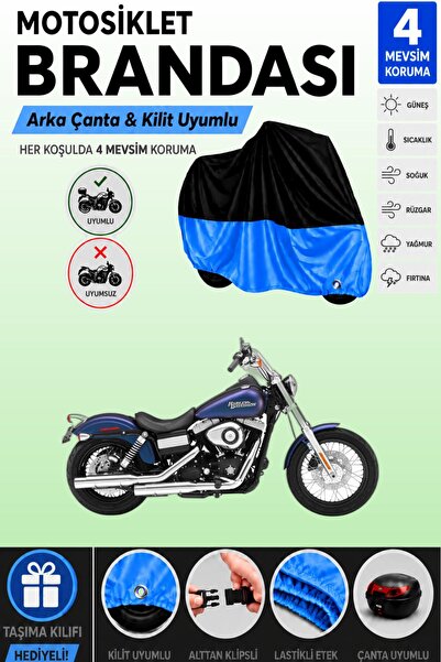 Cemku Double Black Top - Blue Bottom, Rear Bag Compatible Harley-Davidson Dyn...