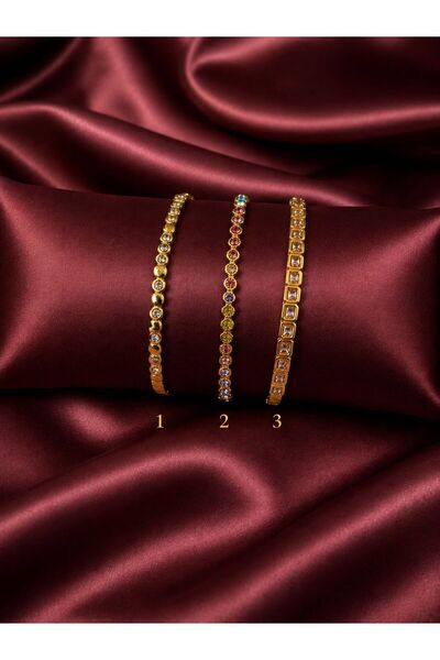 Up Atelier 14 Ayar Altın Rengi Zircon Taşlı Kararmaz Çelik Bileklik