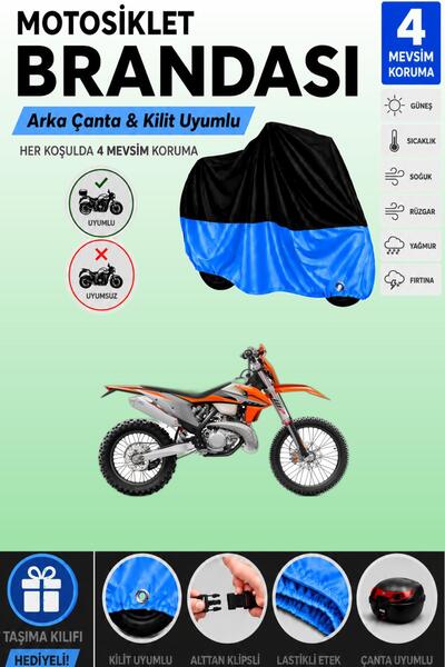 Cemku Double Black Top - Blue Bottom, Rear Bag Compatible Ktm 300 Exc Tpi Mot...