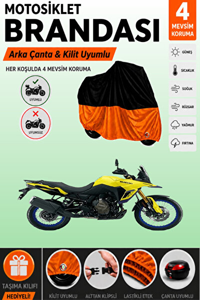 Cemku Double Black Top - Orange Bottom, Rear Bag Compatible Suzuki V-Strom 80...
