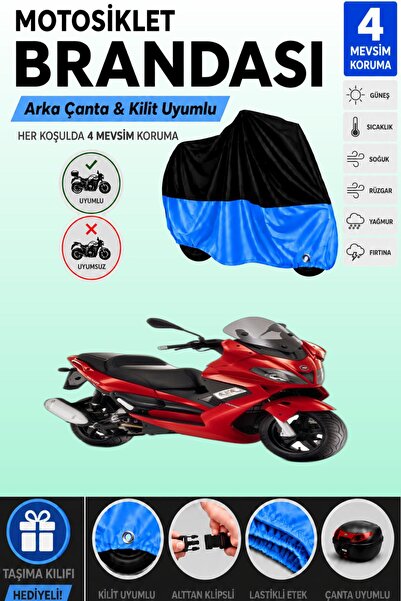 Cemku Double Black Top - Blue Bottom, Rear Bag Compatible Gilera Nexus 250 Mo...