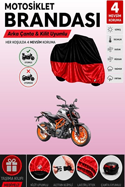 Cemku Double Black Top - Red Bottom, Rear Bag Compatible Ktm 390 Duke Motorcy...