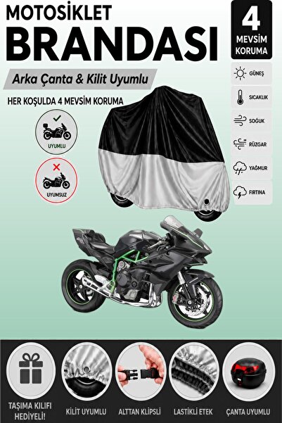 Cemku Double Black Top - Gray Bottom, Rear Bag Compatible Kawasaki Ninja H2 M...