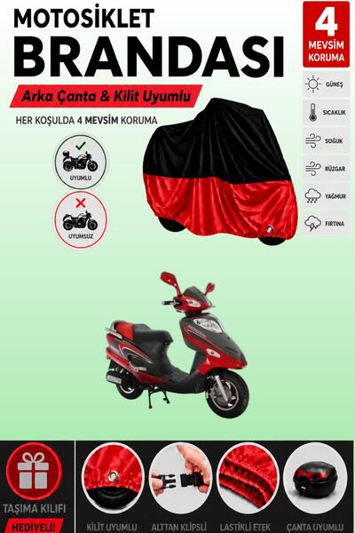 Cemku Double Black Top - Red Bottom, Rear Bag Compatible Mondial 100 Urt Moto...