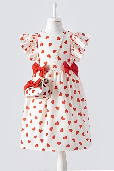 Minigimin Cicileri My Little One's Heart Printed Girls' Bag Dress - Red
