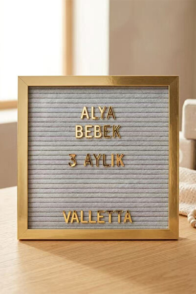 valletta Palomita Gold Ahşap Yazı Panosu Mesaj Tahtası ve Altın Renkli Harf S...