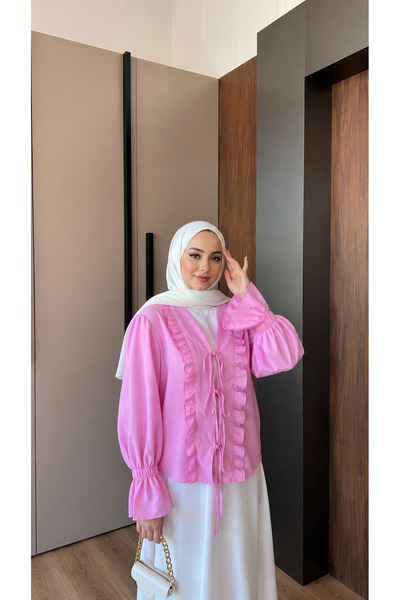 nurvina modest wear Standard Size (38/42 Compatible) Tie-Up Kimono Pink