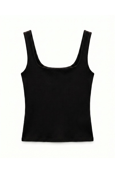 LUUNA STORE Black Wide Strap Cotton Tank Top