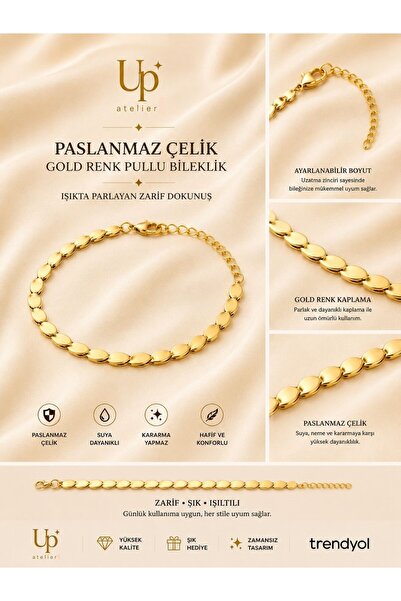 Up Atelier Gold Renk Pullu Bileklik