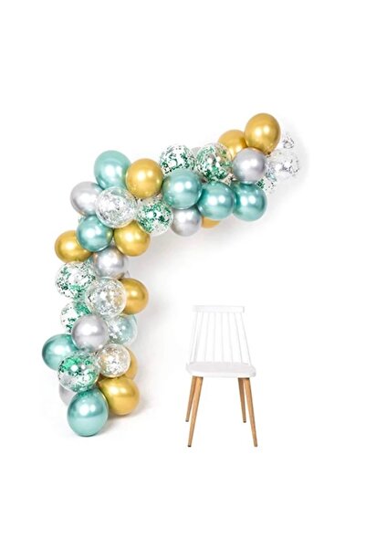 Partihane Green Gold Silver Confetti Balloon Chain Set