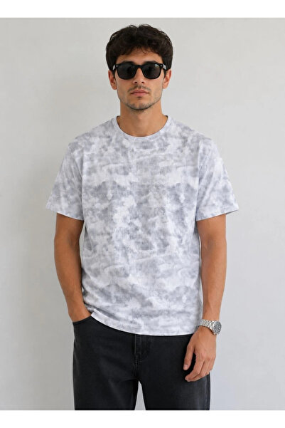 Asmedo Men's Tie-Dye Patterned T-Shirt Crew Neck Short Sleeve Regular Fit T-S...