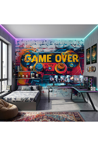dekoartizan Gamer ve Genç Odası İçin Sokak Sanatı Gamepad Desenli Duvar Kağıdı