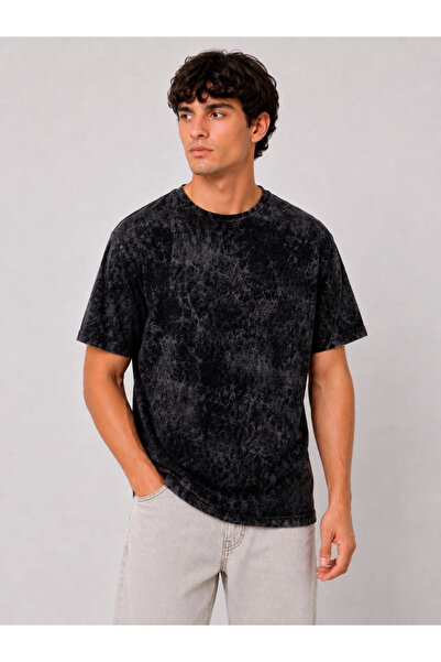Asmedo Men's Washed Effect T-Shirt with Crew Neck Street Style Short Sleeve T...