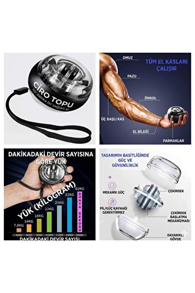 ART3 Gyro Ball Işıklı Bilek Güçlendirme Aleti - El, Kol Ve Omuz Kası Geliştir...