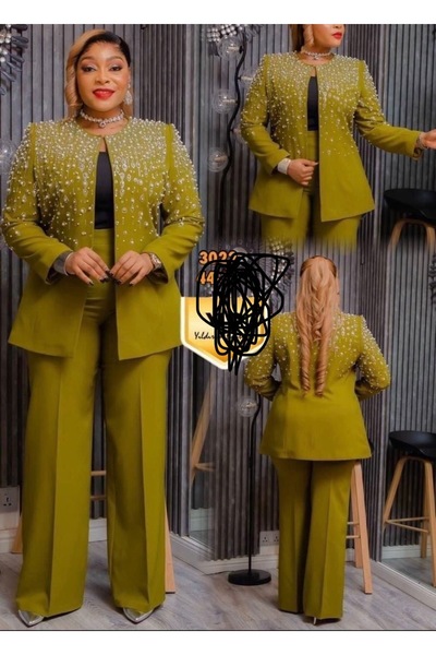 MODA New Season Special Design Fur Stone Jacket and Pants Two-Piece Set Seaso...