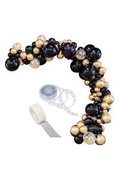 Partihane Black Gold Chrome Confetti Balloon Chain Set - 5 Meters