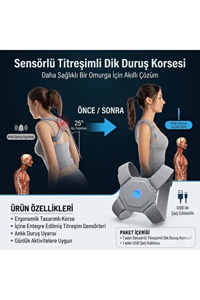 ART3 Akıllı Titreşimli Dik Duruş Korsesi - Sensörlü Kamburluk Önleyici Şarjlı...