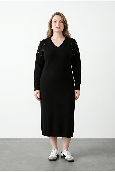 Stil Diva V-Neck Long Knitwear Dress