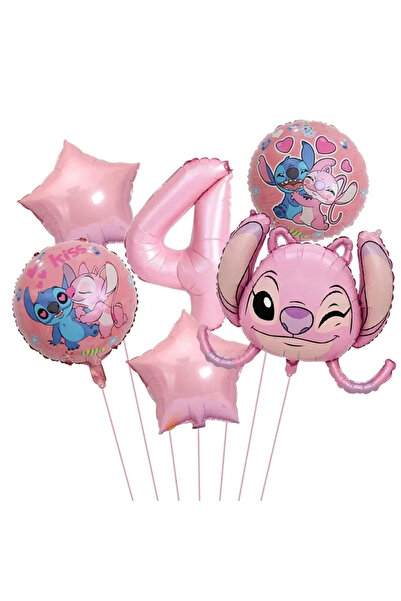 Baloane Vesele Set Baloane Aniversare 4 Ani Tematica Stitch și Angel Roz SET3...