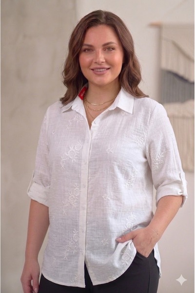 elma abone Plus Size Women's Working Linen Shirt