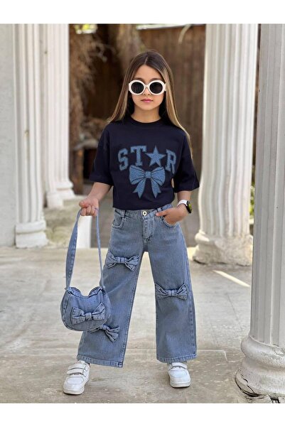 Bisahane Set din denim din 3 piese pentru fete cu geantă Star