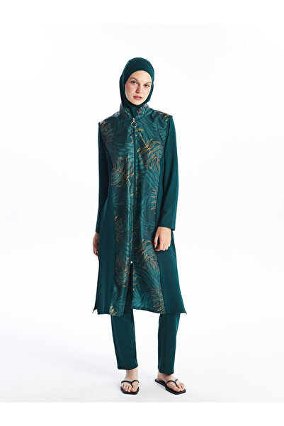 LC Waikiki Green High-Necked Patterned Women's Hijab Swimsuit Set from Güli̇s...