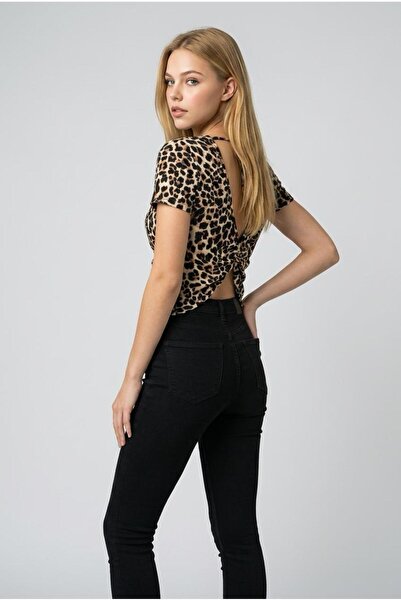 Moda Hour Bluză cu mâneci scurte, cu imprimeu leopard, decoltată la spate, pe...