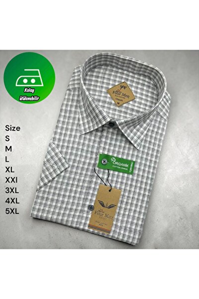 Elines butiq Kare Desenli Pamuklu Klasik Model Tek Cepli Kısa Kollu Gömlek(AY...